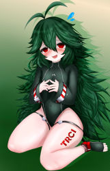 Rule 34 | 1girl, @ @, antenna hair, azur lane, bare legs, blush, bodysuit, braid, breasts, cameltoe, dark green hair, dated, diving suit, goggles, goggles on head, gradient background, highleg, highleg swimsuit, highres, long hair, looking at viewer, red eyes, ringed eyes, shiny skin, simple background, smile, solo, swimsuit, tagme, thighs, torricelli (azur lane), very long hair, ville87804, wetsuit, wide hips