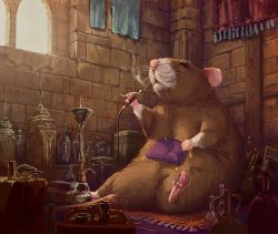 Rule 34 | 1other, animal hands, arch, brick wall, column, highres, holding, holding pillow, hookah, mouse (animal), nejumipro, no humans, on floor, original, pillar, pillow, rug, sitting, smoke, smoking, solo, tail, whiskers