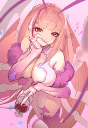 Rule 34 | 1girl, absurdres, alcohol, breasts, cockroach girl, cup, drinking glass, highres, huge breasts, looking at viewer, matara kan, matara kan (1st costume), mole, mole on breast, monster girl, perspective, pink hair, red eyes, smile, virtual youtuber, vshojo, wine, wine glass