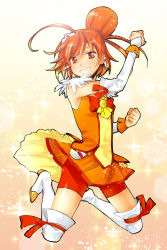Rule 34 | 10s, 1girl, bike shorts, boots, cure sunny, hino akane (smile precure!), m m y, magical girl, orange hair, orange skirt, orange theme, precure, red eyes, red shorts, short hair, shorts, skirt, smile precure!, solo, thigh boots, thighhighs, tiara, white thighhighs, yuzucky