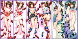 Rule 34 | 3girls, breasts, brown hair, column lineup, gradient background, long hair, multiple girls, navel, nipples, open clothes, small breasts, studio waltz, tagme, twin angels