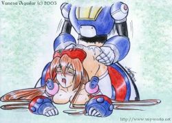 Rule 34 | brown hair, capcom, clothed sex, cum, doggystyle, dynamo (mega man), forced, hat, iris (mega man), open mouth, mega man (series), mega man x (series), mega man x4, sex, sex from behind, tears, text focus, watermark