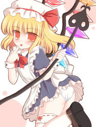 Rule 34 | 1girl, :p, bonnet, female focus, flandre scarlet, hat, laevatein, maid, mob cap, panties, red eyes, ry (yagoyago), solo, tongue, tongue out, touhou, underwear, wings