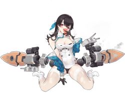 Rule 34 | 1girl, artist request, atago (blue oath), bare shoulders, black gloves, black hair, black panties, blue jacket, blue necktie, blue oath, blush, boots, breasts, cellphone, cleavage, damaged, dress, full body, gloves, hair ribbon, high heel boots, high heels, highleg, highleg panties, highres, holding, holding phone, jacket, knee boots, lace, lace-trimmed legwear, lace trim, large breasts, long hair, necktie, off shoulder, official art, open mouth, panties, phone, red eyes, ribbon, rigging, sitting, skin tight, sleeveless, sleeveless dress, smartphone, smoke, solo, sweat, thighhighs, torn clothes, torn thighhighs, transparent background, underwear, weapon, white dress, white footwear, white thighhighs