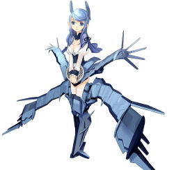 Rule 34 | 00s, 1girl, aac-04 banshee, aircraft carrier, artist request, banshee, blue eyes, blue hair, breasts, carrier, choker, cleavage, fairy air force, long hair, matching hair/eyes, mecha, mecha musume, military, military vehicle, pointy ears, ribbon, robot, sentou yousei yukikaze, ship, simple background, sky base, smile, solo, source request, standing, striker unit, thighhighs, tray, waitress, warship, watercraft, white thighhighs, wings, zettai ryouiki