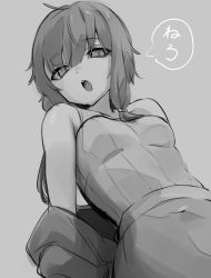 Rule 34 | 1girl, absurdres, azumake (azumakei), bare shoulders, breasts, collarbone, dress, greyscale, hair between eyes, highres, jacket, long hair, looking at viewer, monochrome, off shoulder, open mouth, sleeveless, sleeveless dress, small breasts, solo, teeth, translated, upper teeth only, vocaloid, voiceroid, yuzuki yukari