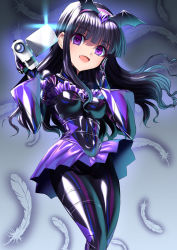 Rule 34 | 1girl, bad end precure, black bodysuit, bodysuit, breasts, camcorder, cardcaptor sakura, corruption, cosplay, covered erect nipples, daidouji tomoyo, dark persona, glowing, highres, impossible bodysuit, impossible clothes, latex, latex bodysuit, looking at viewer, magical girl, md5 mismatch, medium breasts, open mouth, precure, purple eyes, resolution mismatch, sen (sansui), shiny clothes, shiny skin, short hair, skin tight, smile, smile precure!, solo, source smaller, standing, tiara, video camera
