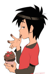 Rule 34 | 1boy, big hero 6, cake, chocolate, cupcake, disney, food, hiro hamada, male focus, marvel, shatou (c-com), simple background, solo