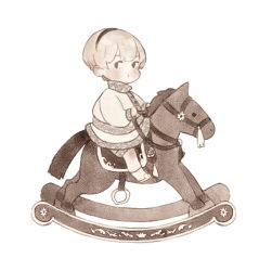 Rule 34 | 1boy, aged down, ai-wa, blonde hair, blush, child, fire emblem, fire emblem fates, from side, full body, hairband, highres, leo (fire emblem), long sleeves, looking at viewer, male focus, nintendo, riding, rocking horse, shoes, short hair, shorts, sideways glance, simple background, socks, solo, white background, white footwear, white socks