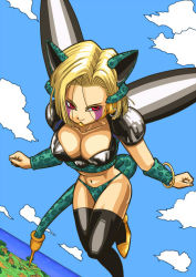 Rule 34 | 1girl, android 18, breasts, cell (cosplay), cleavage, cosplay, dragon ball, dragonball z, large breasts, smile, solo, stargeyser, tail