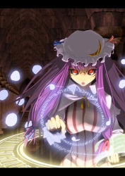 Rule 34 | 1girl, angry, book, breasts, crescent, female focus, hat, kurosu (masaru), kurosu masaru, letterboxed, long hair, magic circle, md5 mismatch, patchouli knowledge, purple hair, red eyes, solo, touhou, you gonna get raped