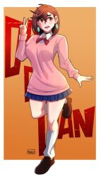 angelox27 ayase_momo breasts dandadan full_body pink_sweater skirt sweater