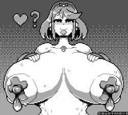 Rule 34 | 1girl, ?, blush, breasts, condom, countmoxi, female focus, heart, huge breasts, large breasts, looking at viewer, monochrome, nipples, pasties, pyra (xenoblade), smile, solo, used condom, xenoblade chronicles 1, xenoblade chronicles (series), xenoblade chronicles 2
