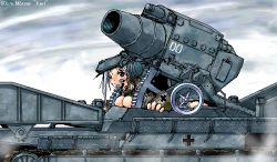 Rule 34 | 1girl, artillery, blue eyes, breasts, cannon, headset, huge weapon, large breasts, mecha musume, military, mortar (weapon), mortar carrier, oekaki, original, outdoors, personification, self-propelled artillery, self-propelled mortar, siege weapon, silver hair, solo, weapon, world war ii, yonezuka ryou
