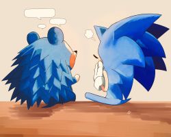 Rule 34 | 1boy, 1girl, animal crossing, blank speech bubble, crossover, furry, furry male, gloves, hedgehog, highres, mabel able (animal crossing), nintendo, sitting, sonic (series), sonic the hedgehog, speech bubble, spines, thought bubble, trait connection