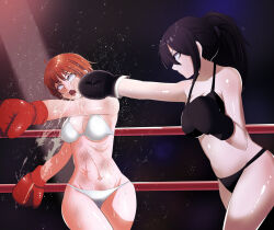 Rule 34 | 2girls, artist request, blank eyes, boxing, crosscounter, fainted, fainting, multiple girls, ryona, tagme, unconscious
