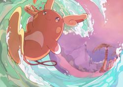 Rule 34 | alolan form, alolan raichu, closed mouth, commentary request, creatures (company), game freak, gen 7 pokemon, gigm777, highres, nintendo, no humans, outdoors, outstretched arms, palm tree, pokemon, pokemon (creature), sky, smile, solo, standing, surfing, tree, water, water drop