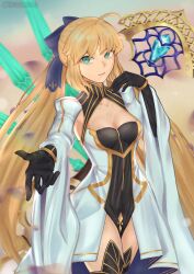 1girl absurdres artoria_caster_(fate) artoria_pendragon_(fate) bakunaya black_gloves blonde_hair fate/grand_order fate_(series) gloves green_eyes highres