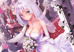 Rule 34 | 5girls, admiral hipper (azur lane), ahoge, alternate costume, azur lane, bad id, bad pixiv id, black legwear, blonde hair, blue eyes, blush, bouquet, breasts, bridal veil, bride, choker, cleavage, closed mouth, clothing cutout, collarbone, cross, cross earrings, dress, earrings, flower, fur trim, gloves, graf zeppelin (azur lane), green eyes, hair between eyes, hat, headgear, holding, holding bouquet, iron cross, jewelry, large breasts, long hair, looking at viewer, md5 mismatch, military, military uniform, mole, multiple girls, pantyhose, peaked cap, petals, prinz eugen (azur lane), red carpet, red eyes, resolution mismatch, rose, ryuinu, short hair, side cutout, silver hair, skirt, smile, source larger, strapless, strapless dress, thighhighs, tirpitz (azur lane), two side up, uniform, veil, very long hair, wedding, wedding dress, white dress, white flower, white gloves, white rose