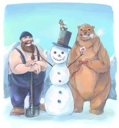 Rule 34 | bear, bear hugger, canada, hat, highres, lumberjack, myuutau tadakichi, nintendo, punch-out!!, shovel, snow, snowman, squirrel, tagme, worktool