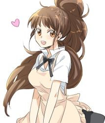 Rule 34 | 1girl, :d, apron, bad id, bad pixiv id, brown eyes, brown hair, heart, long hair, open mouth, smile, solo, taneshima popura, tooru (jux), waitress, working!!
