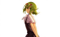 Rule 34 | 1girl, dress, glasses, green eyes, green hair, gumi, highres, nidy, solo, vocaloid, white background