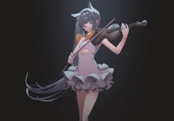 Rule 34 | 1girl, blue eyes, blunt bangs, dress, hair behind ear, hair flaps, highres, hololive, hololive english, instrument, long hair, lyrinne, mole, mole under mouth, music, ninomae ina&#039;nis, playing instrument, pointy ears, side ponytail, solo, tentacle hair, very long hair, virtual youtuber, white dress