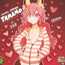 Rule 34 | 1girl, animal ears, english text, fate/extra, fate/grand order, fate (series), fox ears, open clothes, pink hair, srgrafo, sweater, tamamo (fate), tamamo no mae (fate/extra), yellow eyes