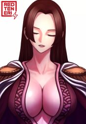 Rule 34 | 1girl, black hair, boa hancock, breasts, closed eyes, large breasts, long hair, one piece, solo