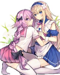 Rule 34 | 2boys, androgynous, apron, astolfo (fate), astolfo (sailor paladin) (fate), blonde hair, blue eyes, blush, braid, chevalier d&#039;eon (fate), coyucom, fate/apocrypha, fate/grand order, fate (series), hair ribbon, highres, long hair, looking at viewer, maid, male focus, multiple boys, official alternate costume, open mouth, pink hair, purple eyes, ribbon, school uniform, serafuku, single braid, sleeping, smile, trap