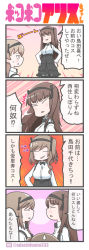 Rule 34 | ^^^, 10s, 3girls, adachi fumio, black hairband, black skirt, blush, brown eyes, brown hair, comic, commentary request, cosplay, girls und panzer, hair ribbon, hairband, hand on own hip, highres, long hair, long sleeves, mother and daughter, multiple girls, nishizumi shiho, ribbon, shimada arisu, shimada arisu (cosplay), shimada chiyo, shirt, side ponytail, skirt, speech bubble, suspender skirt, suspenders, sweatdrop, thighhighs, translation request, twitter username, white shirt