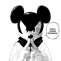 Rule 34 | 1boy, animal ears, animal nose, artist name, bagelsforall, commentary, disney, english commentary, english text, highres, jujutsu kaisen, mickey mouse, mouse boy, mouse ears, parody, robe, simple background, solo, speech bubble, upper body, white background