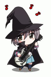 Rule 34 | 00s, 1girl, animated, animated gif, chibi, chibi only, electric guitar, guitar, instrument, lowres, nagato yuki, solo, suzumiya haruhi no yuuutsu, witch