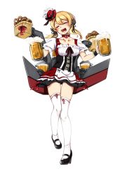 Rule 34 | 10s, 1girl, :d, alcohol, basket, beer, beer mug, blonde hair, breasts, cleavage, cup, dirndl, closed eyes, food, full body, german clothes, hat, high heels, kantai collection, long hair, mary janes, mug, oktoberfest, open mouth, pretzel, prinz eugen (kancolle), shoes, smile, solo, tendo (zhazhatiantong), thighhighs, transparent background, twintails, underbust, white thighhighs
