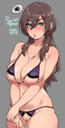 Rule 34 | 1girl, 2020, agawa ryou, bare shoulders, black bra, black panties, bra, breasts, brown hair, cleavage, cleft of venus, collarbone, commentary, crotchless, crotchless panties, dated, green eyes, grey background, large breasts, lips, long hair, looking at viewer, nippleless clothes, nipples, original, panties, parted lips, pussy, simple background, skindentation, solo, spoken squiggle, squiggle, thick thighs, thighs, underwear