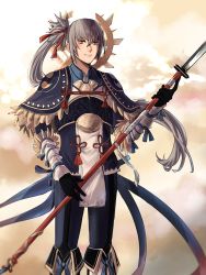 Rule 34 | 1boy, armor, fire emblem, fire emblem fates, holding, holding weapon, japanese clothes, looking at viewer, male focus, mayvin, naginata, nintendo, polearm, ponytail, silver hair, smile, solo, takumi (fire emblem), weapon