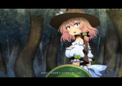 Rule 34 | 1girl, blonde hair, bow, flower knight girl, forest, hair ornament, hat, letterboxed, maronie (flower knight girl), mizunashi (second run), nature, solo, translation request