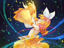 Rule 34 | blonde hair, blowers, blue eyes, detached sleeves, dress, flower, kagamine rin, shinia, solo, vocaloid