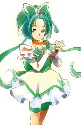 Rule 34 | 00s, 1girl, akimoto komachi, bad id, bad pixiv id, bike shorts, bike shorts under skirt, butterfly hair ornament, cure mint, green eyes, green hair, green shorts, hair ornament, jewelry, kurocchirokko, kurochiroko, long hair, magical girl, matching hair/eyes, precure, shorts, shorts under skirt, simple background, smile, solo, twintails, yes! precure 5