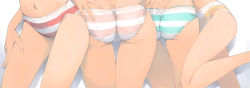 Rule 34 | 4girls, akinbo (hyouka fuyou), ass, ass focus, bad id, bad pixiv id, close-up, female focus, hand in panties, hatsune miku, highres, jpeg artifacts, kagamine rin, legs, long image, megurine luka, meiko (vocaloid), multiple girls, navel, panties, simple background, striped clothes, striped panties, thigh gap, trefoil, underwear, vocaloid, waist down, wide image