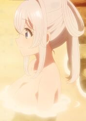 Rule 34 | 1girl, blue eyes, breasts, large breasts, nude, one room hiatari futsuu tenshi-tsuki, onsen, towa (tenshitsuki), white hair