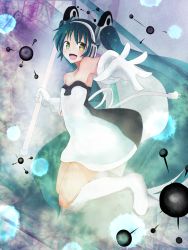 Rule 34 | 1girl, absurdres, blush, gloves, green hair, hatsune miku, highres, kazenoko, long hair, looking at viewer, open mouth, smile, solo, very long hair, vocaloid, white gloves