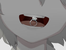 Rule 34 | 1boy, :d, absurdres, avogado6, commentary request, diamond (gemstone), diamond ring, facing viewer, glint, grey hair, highres, jewelry, male focus, mouth hold, open mouth, original, ornate ring, ring, smile, solo, wedding ring