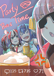 Rule 34 | absurdres, alcohol, anger vein, animal ears, beer, beer mug, black collar, black gloves, black hair, black jacket, blunt bangs, cellphone, collar, cup, drinking, fake screenshot, gloves, hakos baelz, highres, holding, holding cup, holding phone, hololive, hololive english, jacket, like and retweet, long sleeves, mori calliope, mouse ears, mouse girl, mug, multicolored clothes, multicolored hair, multicolored jacket, off-shoulder shirt, off shoulder, official alternate hairstyle, open mouth, ouro kronii, phone, pink hair, red hair, red jacket, shirt, sidelocks, smartphone, spiked collar, spikes, straight hair, streaked hair, sunglasses, table, takanashi kiara, track jacket, twintails, twitter, two-tone jacket, virtual youtuber, white hair, white shirt, xu chin-wen