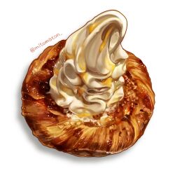 Rule 34 | artist name, danish pastry, food, food focus, highres, mitomaton, no humans, original, pastry, realistic, simple background, still life, twitter username, whipped cream, white background