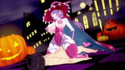 Rule 34 | 1boy, 1girl, 3d, animated, appmon, apuriarise, breasts, breasts out, claws, clothed female nude male, cowgirl position, digimon, full moon, halloween, hat, hetero, jack-o&#039;-lantern, lactation, large breasts, long hair, moon, night, nipples, nude, on ground, outdoors, pointy ears, ponytail, pumpkin, purple hair, sex, straddling, thighhighs, video, warudamon, witch hat, yellow eyes
