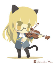 Rule 34 | 1girl, animal ears, artist name, blonde hair, cat ears, chameleon man (three), glasses, instrument, military, military uniform, neckerchief, no lineart, pantyhose, perrine h. clostermann, simple background, solo, strike witches, tail, uniform, violin, white background, world witches series, yellow eyes