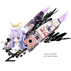 Rule 34 | 1girl, ahoge, azur lane, bare shoulders, black ribbon, blush, cannon, character name, chibi, closed mouth, commentary request, detached wings, dress, elbow gloves, gloves, gundam, hair between eyes, hair bun, hair ribbon, halterneck, long hair, looking away, no shoes, object on head, one side up, pantyhose, purple eyes, purple hair, ribbon, side bun, single hair bun, single side bun, solo, stuffed animal, stuffed pegasus, stuffed toy, stuffed unicorn, stuffed winged unicorn, turret, unicorn (azur lane), very long hair, white background, white dress, white gloves, white pantyhose, wings, yamaguchi shinnosuke