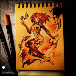 Rule 34 | 1girl, ass, aura, barefoot, black fire, body markings, bottomless, breasts, candra, corruption, dark aura, dark ignis, dark persona, electricity, elemental (creature), energy, facial mark, fire, fire elemental, flaming hair, floating, flying, functionally nude, ignis (monster girl encyclopedia), large breasts, legs, levitation, monster girl, monster girl encyclopedia, monster girl encyclopedia world guide ii: demon realm traveller&#039;s guide, navel, nude, orange fire, particles, pointy ears, red fire, red hair, short hair, smile, spirit, tattoo