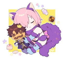 Rule 34 | 1girl, animal costume, animal ears, animal hands, azu (kirara310), bare shoulders, black panties, blue gloves, blush, candy, character doll, chibi, closed eyes, closed mouth, commentary request, doll, fake animal ears, fake tail, fate/grand order, fate (series), food, fujimaru ritsuka (male), fujimaru ritsuka (male) (halloween royalty), fur-trimmed gloves, fur collar, fur trim, gloves, hair over one eye, halloween, halloween costume, hug, jacket, light purple hair, mash kyrielight, mash kyrielight (dangerous beast), navel, official alternate costume, one eye covered, panties, paw gloves, pumpkin, pumpkin hat, short hair, signature, sleeping, smile, solo, tail, toy, underwear, wolf costume, wolf ears, wolf girl, wolf paws, wolf tail, x navel